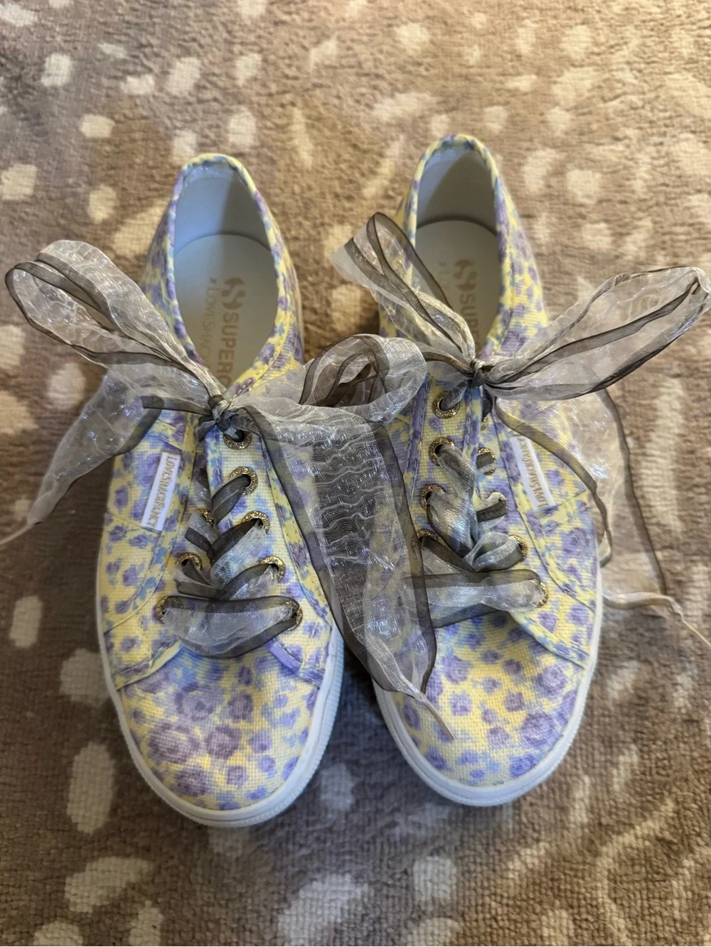LoveShackFancy Pastel Yellow & Lavender Platform Sneaker with Sheer Ribbon